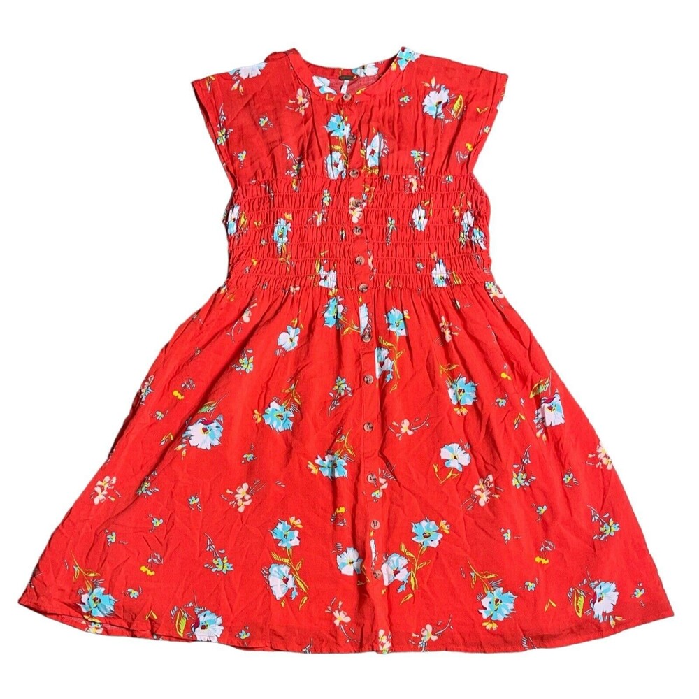 Free People Dress Women’s XS Greatest Day Smocked Button Down Orange Floral Mini